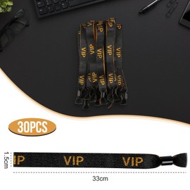 S_way Pack of 30 VIP Entrance Bands, VIP Fabric Ribbons, Festival Bracelets, Party Ribbons, Fabric Inlet Bands for Parties, Amusement Parks, Concerts, Birthday, Wedding (Black Gold)