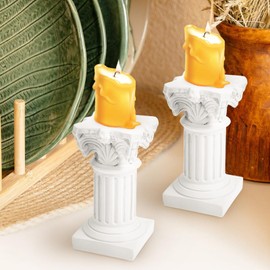 HOMSFOU 10Pcs Greek Columns Candle Holder Resin Roman Pillar Statues Desktop Candleholder Photo Props Farmhouse Rustic Candlestick Stand Antique Decorative Candles Holder White