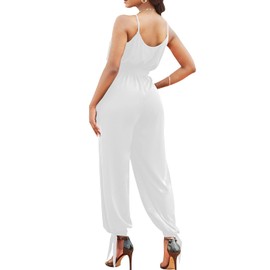 LightlyKiss Women's Sexy Spaghetti Strap Sleeveless Elegant Jumpsuits Wide Leg Summer Fashion Long Pants Rompers White X-Large