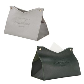 Leather Tissue Box Rectangular Cosmetic Tissues Box V-Port Shaped Napkin Dispenser Waterproof Tissue Holder Tissue Box for Home, Office, Restaurant, Car, Pack of 2 (Grey and Green)