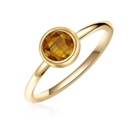 Glanzstücke München Women's Ring 925 Sterling Silver Yellow Gold-Plated with Tiger's Eye Brown Gemstone Ring Solitaire Ring Yellow Gold, Silver, Tiger Eye
