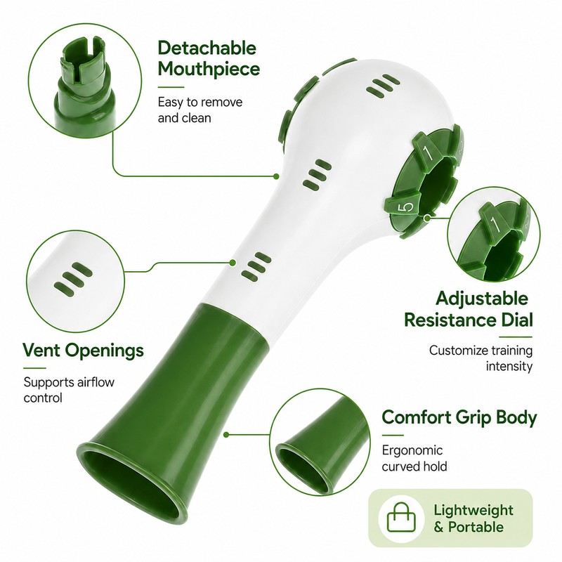 Adjustable Resistance Breathing Trainer – Portable Respiratory Muscle Exercise Tool
