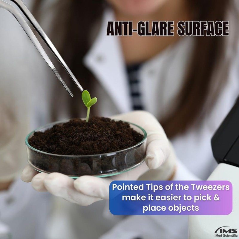 Lab Forceps with Offset Handle Fine Point Serrated Stainless Steel