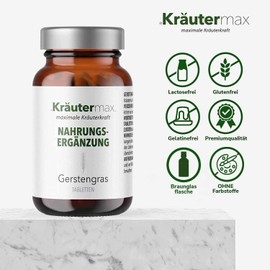 Kräutermax Barley Grass Powder Tablets Pure Barley Grass Tablets Natural and Vegan According to Kräutermax Original Recipe Barley Grass Pellets High Dose 1 x 120 Pieces