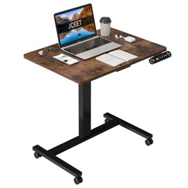 Jceet Mobile Electric Standing Desk, 32 * 24 inch Height Adjustable Sit to Stand Desk with Lockable Wheels, Overbed Laptop Table Desk, Portable Work Table for Home & Office, Rustic Brown