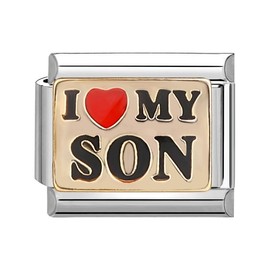 I Love My Son Heart Charm Silver Italian 9mm Link Stainless Steel Bracelet Charm Compatible With Nomination 9mm Bracelet