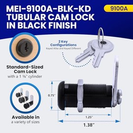 FJM Security MEI-8500A-BLK-KA (MEI-8500A-BLK) Cerradura de cilindro con pestillo de disco para gabinete, llave igual, color negro, Clave diferente, 1-3/8