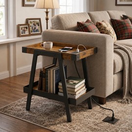 Farmhouse Side Table with Charging Station