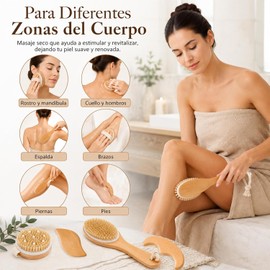 Kit de Cepillos Corporales de Cerdas Naturales y Gua Sha de Madera 4 en 1