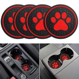 auovo 2.7 inch Auto Cup Holder Inserts Coasters Universal Fit Silicone Dog Paw Cup Mat Pad Coasters Car Interior Accessories (Red, 4-PCS Kit)