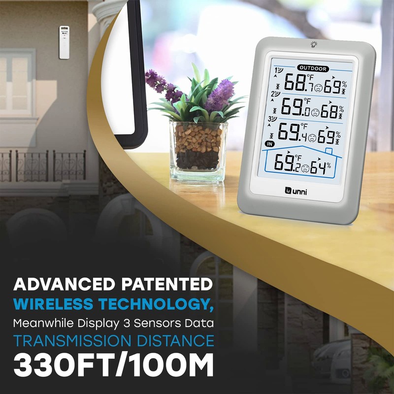 Indoor Outdoor Thermometer Wireless, 4.5 Inch Display Digital Hygrometer Thermometer