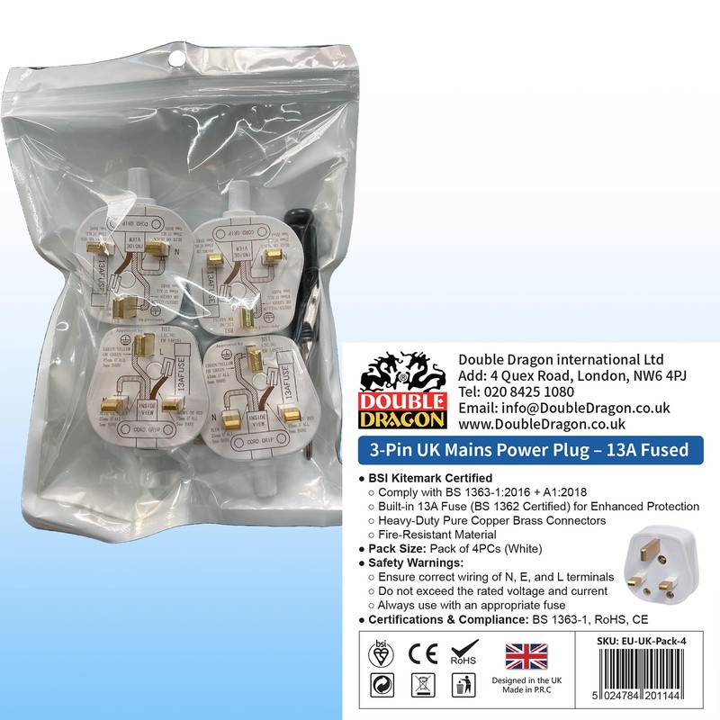 Double Dragon 13 Amp UK 3-Pin Plug | Heavy-Duty Rewireable