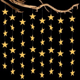 DazzJoy Pack of 6 4 m Star Garland, Gold, Hanging Paper Star Garland Decorations, Garland Stars Decoration Paper Garland, Stars for Hanging Garlands for Christmas, New Year, Birthday, Wedding
