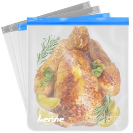 Lerine 4 Pack Reusable 3 Gallon Freezer Bags for Turkey Brining, 16"x18", Dishwasher Safe, Leakproof BPA Free Food Storage Bags for Marinating Meat, Home Organization (Multicolor, 4 Pack-3Gallon)