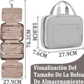 Neceser de Viaje Impermeable, Bolsa de Tocador, Bolsa Viaje Aseo para Mujer y Hombre, Bolsa de Baño de Portátil Plegable con Ganchom, Múltiple Compartimentos para Mujer Accesorios y Maquillaje, Gris