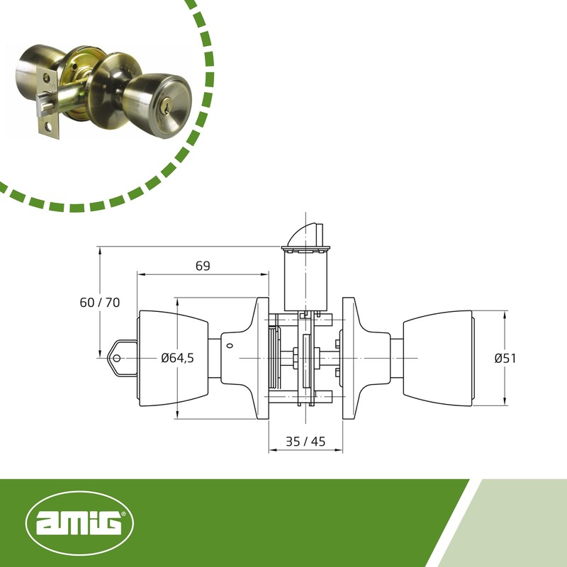 AMIG Brass Knob Matt 60/70 mm
