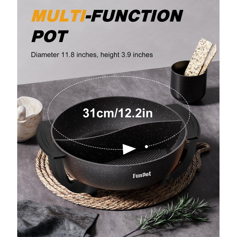 6L Dual-Sided Electric Hot Pot with Cool-Touch Handles, 1100W Adjustable