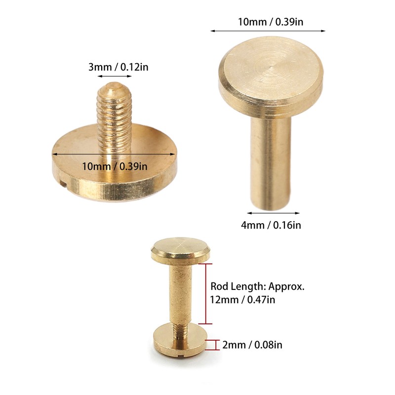 50 Set Binding Rivet Round Flat Head Brass Slot Screw