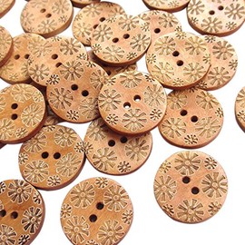 New Mix 50pcs Brown Carve Flowers Wood Sewing Buttons Bead 25mm Craft