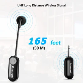 Bietrun Wireless Microphone Headset with 1/4''Plug, 165ft Range, UHF Wireless Headset Mic & Handheld Mic 2 in 1, for Karaoke Speaker, Amplifier, Speakers, PA System, Teaching, Fitness (Black)
