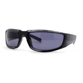 Trendy 90s Sport Look Curved Wrap Fashion Sunglasses All Black