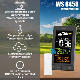 Wireless Weather Station WS6458 with TX308 Outdoor Transmitter, up to 3 Transmitters, Indoor Temperature, Outdoor Temperature, Indoor and Outdoor Humidity, Weather Trend Display, Dimmable Display