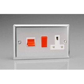XC45PW - Varilight - Classic - Polished Chrome - 45 Amp Cooker Switch and 13 Amp Switched Plug Socket - White Insert