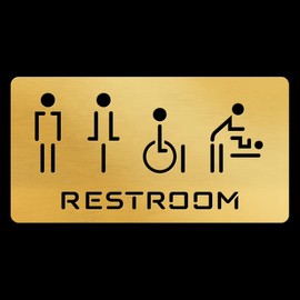 The Hopper Shop: All in One Restroom Sign Cut outs Symbols Toilet Changing Room, Bathroom For Male, Female - Laser Engraved Cut Sign for Offices, Businesses, Restroom, Bathroom, Indoor and Outdoor Use - 11"Lx5.7"W (Brushed Aluminum)