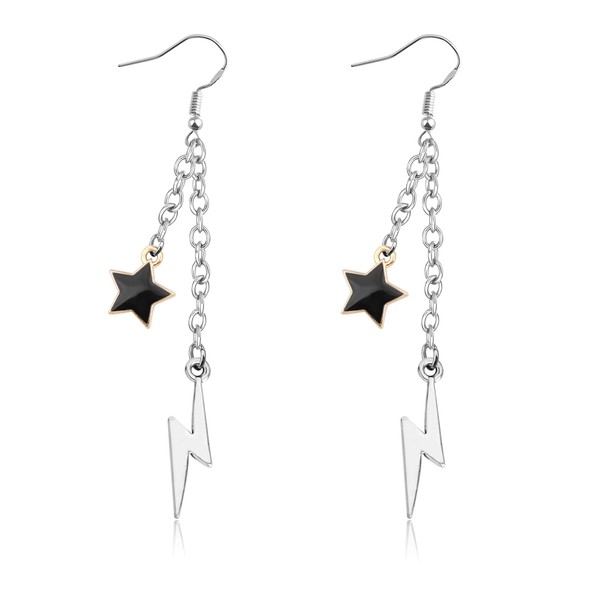 MAOFAED Musician Inspired Gift, Lightning And Black Star Dangle Earring