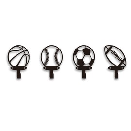 Xedatric 4-Pack Sports Wall Decor – Multi-Theme Coat Hooks for Boys Bedroom, Nursery, Sports Room – Includes 8 Screws, Perfect for Football, Basketball, Baseball, Rugby Fans