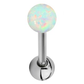 Forbidden Body Jewelry 14G 16mm (5/8 Inch) Resin Imitation Opal Ball Top Tongue Ring Barbell, 5mm End Balls, Synthetic Resin