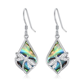 TANGPOET Hanging Earrings for Women Girls 925 Silver Delicate Abalone Shell Earrings Hypoallergenic Jewellery Gifts for Mother's Day Birthday Christmas, Sterling Silver, No Gemstone