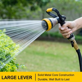 FANHAO Heavy Duty Fireman's Hose Nozzle, Metal Water Nozzle with 8 Spray Patterns, High Pressure Garden Hose Sprayer with Lever Control and Non-Slip Grip to Water Plants & Lawns, Wash Cars & Clean