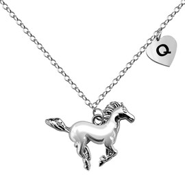 BANCHELLE Horse Necklace Heart Initial Pendant Necklace Silver with Pouch for Women Men (A)