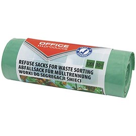 OFFICER PRODUCTS Products 22025232-02 Bin Liners 120 L Strong | Pack of 10 / 1 Roll | Rubbish Bags for Household Waste | for Glass Separation / Glass | Tear-Resistant (LDPE) | Colour: Green