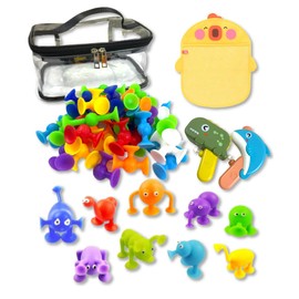 Petapon Suction Cup Toy, Bath Fun Set, Block Pieces, 52 Pieces, Animal, Water Guns, 2 Pieces, Cute, Bath Net, Attaches to Walls, Educational Toys, Blocks, Suction Cups, Bath Toy, Fingertips, Pinch