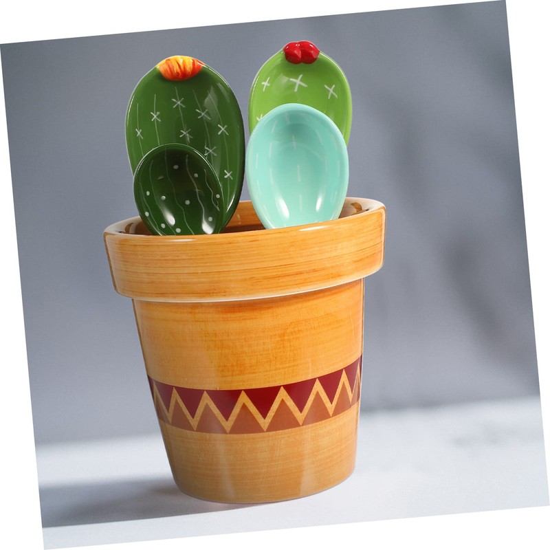 LABRIMP Elegant Cactus Measuring Spoon Set 5-Piece Ceramic Utensils Ergonomic