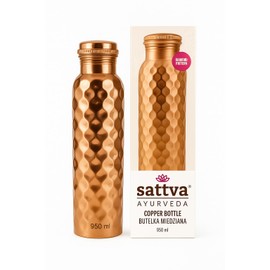 Sattva Ayurveda Copper Water Bottle 950 ml - Diamond Design - 99.94% Pure Copper - Ayurvedic Water Bottle - Handmade & Leak-Proof - Detox - No Plastic