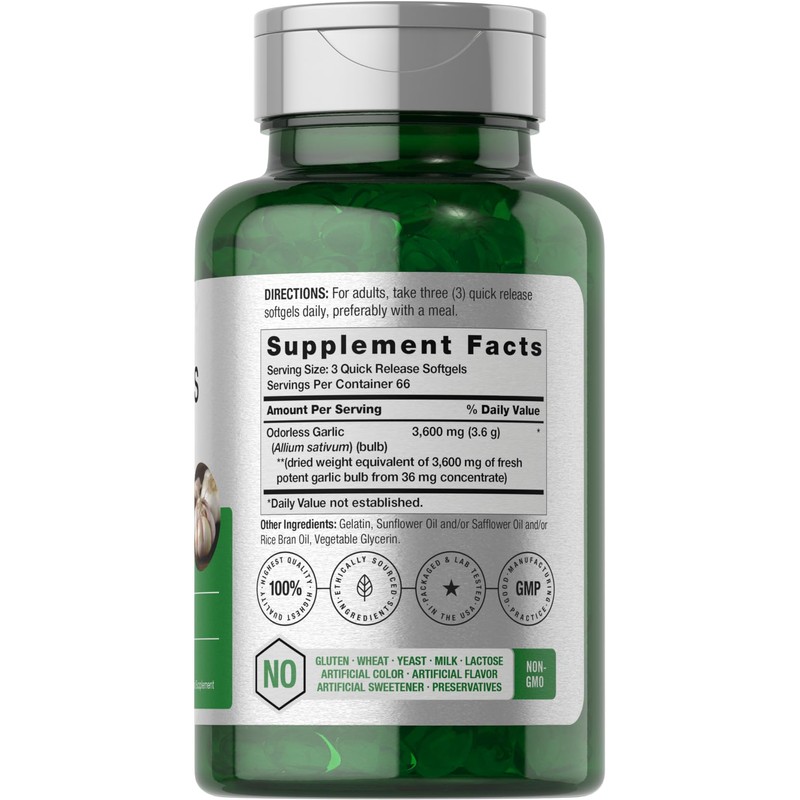 Horbäach Odorless Garlic Softgel Supplement | 200 Count | Ultra