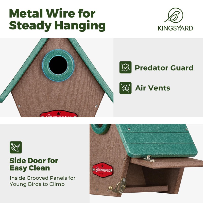 Kingsyard Recycled Plastic Bird House for Outdoors - Hanging Nesting