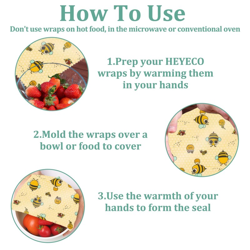 6Pcs Reusable Beeswax Wrap for Food Eco-Friendly Beeswax Food Wraps