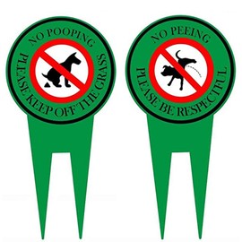 2 Pack Double Sided No Pooping Dog Sign No Peeing Dog Sign With Stake Stop Dogs From Pooping or Peeing On Your Lawn,Politely Reads:Please Be Respectful Thank You And Please Keep Off The Grass,12" x 6"
