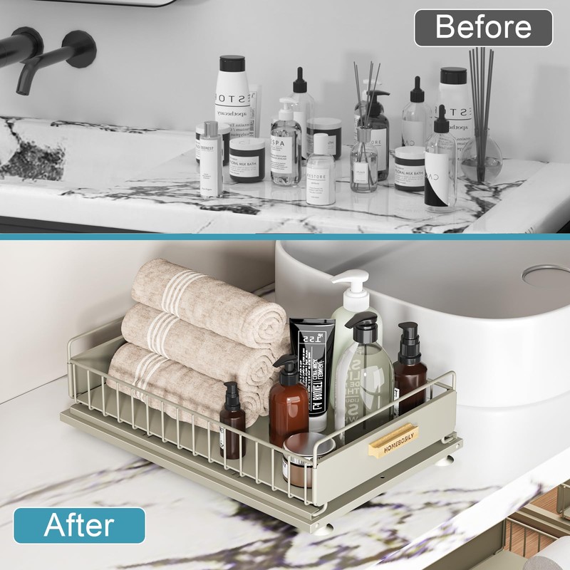 HOMEBOSILY Under Sink Organizer, 2 Pack Pull Out Kitchen Cabinet