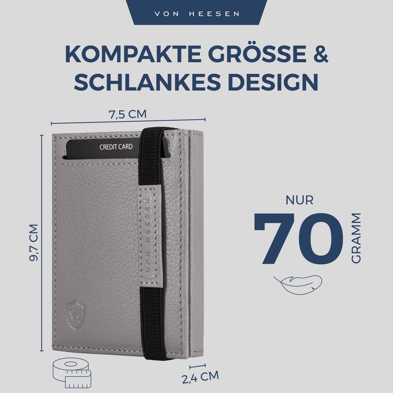 VON HEESEN slim wallet, gray, With mini coin compartment