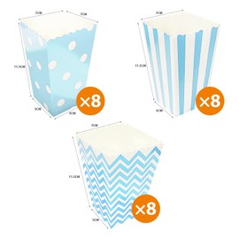 24-pack Popcorn Trays, Popcorn Bags, Striped Popcorn Buckets, Ripple Candy Boxes, Polka Dot Party Boxes for Movie Nights and Holiday Parties.