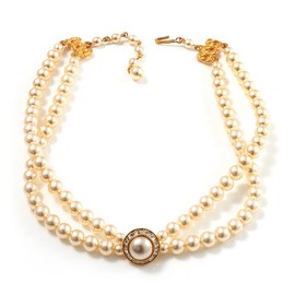 Avalaya 2 Strand Imitation Pearl Wedding Choker Necklace (Light Cream, Gold Tone)