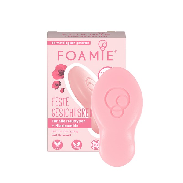 Foamie Firm Face Cleanser, Radiant Skin with Rose Oil, Gentle Face Care, Velvety Soft Skin, 100% Vegan, Plastic-Free, 60 g