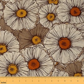 Feelyou Abstract Floral Fabric by The Yard, Vintage Floral Botanical Nature Theme Upholstery Fabric for Chairs and Home DIY Projects, Modern Decorative Waterproof Fabric, 3 Yards, Marigold Orange