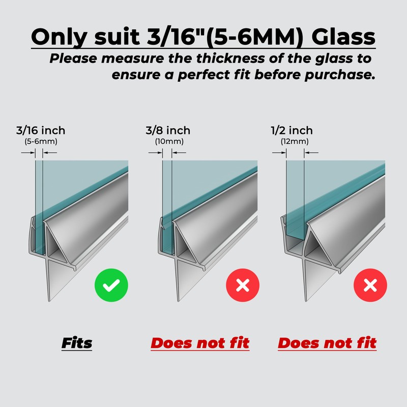Framed Shower Door Bottom Seal, 3/16" x 39" Glass Door