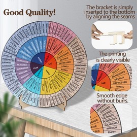 Feelings Wheel Therapy Office Decor, 9.7 Inches Diameter Large Double Sided Mental Health Decor Emotion Wheel with Stand, Wooden Coping Wheel Chart Gifts for School, Therapy Office, 2025 Upgrade